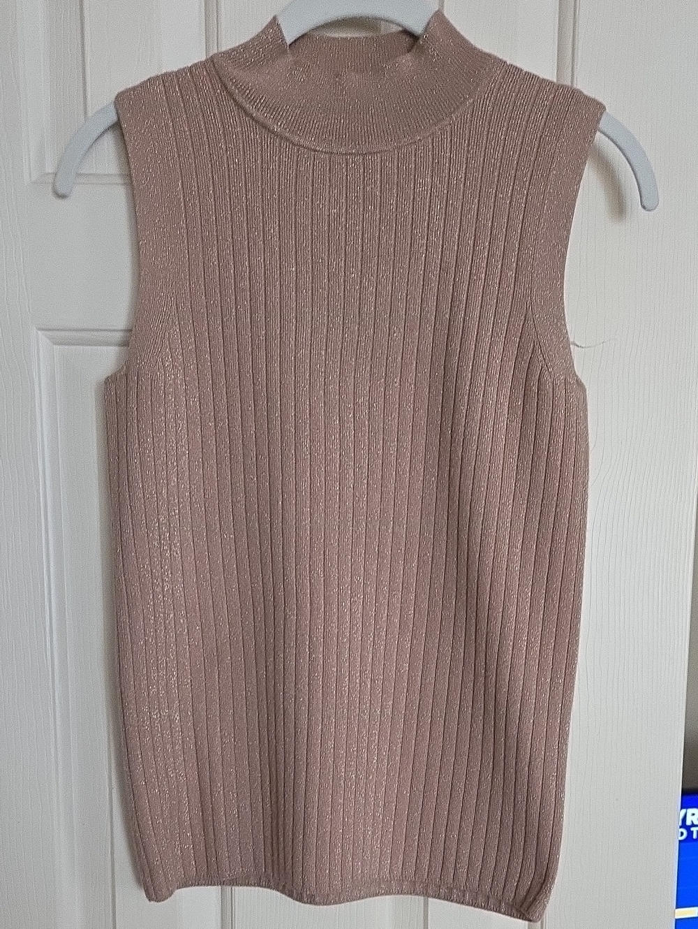 Talbots Shimmering Tan Sleeveless Mock Neck Ribbed Tank — Blush